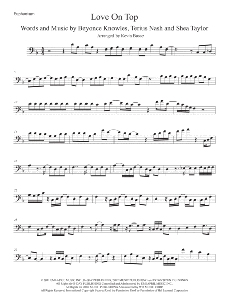 Free Sheet Music Love On Top Euphonium