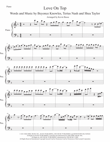 Love On Top Piano Sheet Music