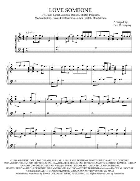 Free Sheet Music Love Someone Piano Solo Early Intermediate