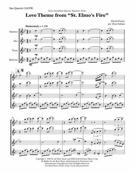 Free Sheet Music Love Theme From St Elmos Fire