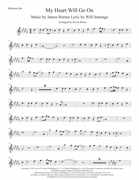 Love Theme From Titanic Original Key Bari Sax Sheet Music