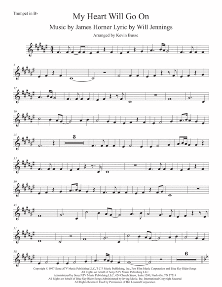 Love Theme From Titanic Original Key Trumpet Sheet Music