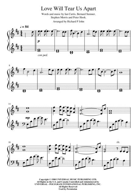 Free Sheet Music Love Will Tear Us Apart