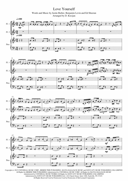 Free Sheet Music Love Yourself By Justin Bieber Trio 2 Flutes Piano