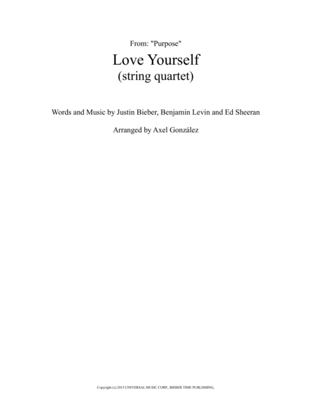 Free Sheet Music Love Yourself For String Quartet