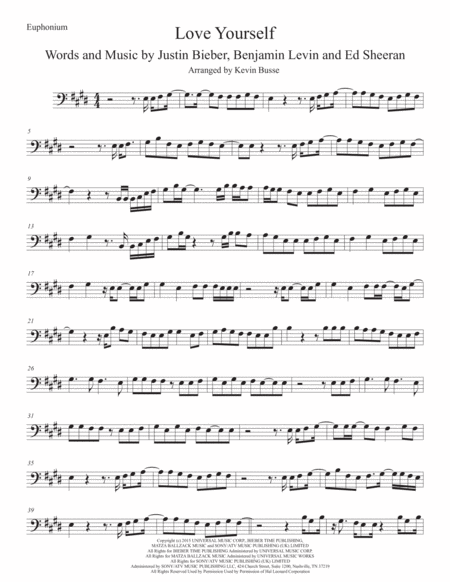 Love Yourself Original Key Euphonium Sheet Music