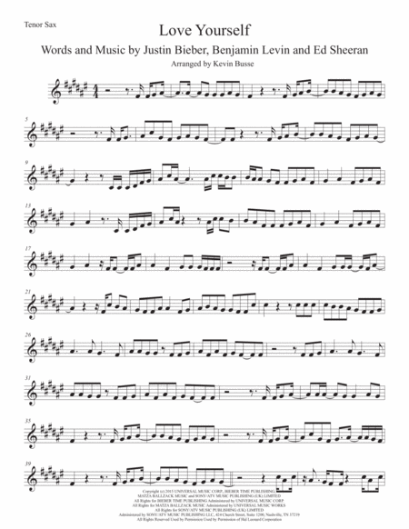 Free Sheet Music Love Yourself Original Key Tenor Sax