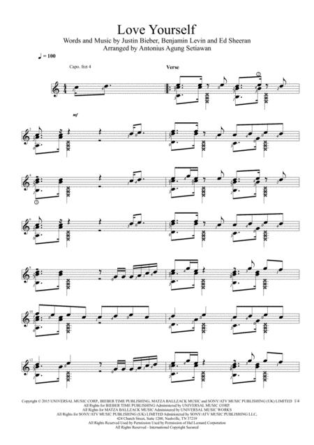 Love Yourself Solo Guitar Score Sheet Music