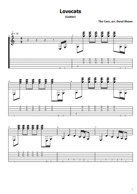 Free Sheet Music Lovecats For Solo Fingerstyle Guitar