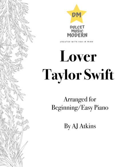 Lover By Taylor Swift For Easy Piano Solo Sheet Music