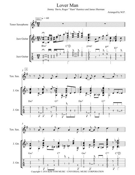 Lover Man For Tenor Sahophone And Guitar For Advanced Guitar Accompaniment Sheet Music