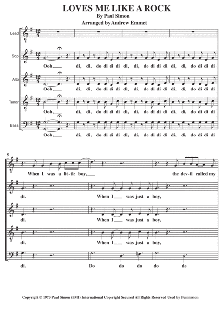 Free Sheet Music Loves Me Like A Rock A Cappella