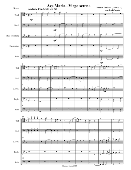 Low Brass Ave Maria Josquin Score Sheet Music