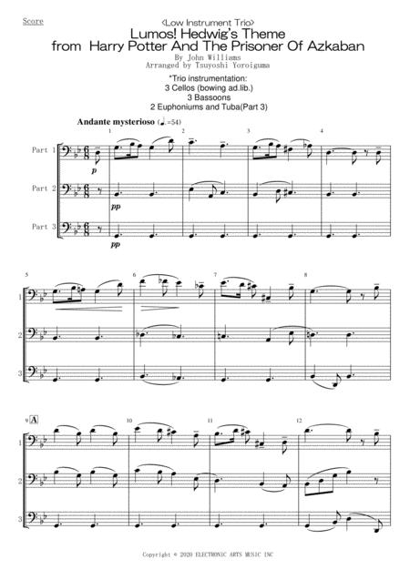 Low Instrument Trio Lumos Hedwigs Theme From Harry Potter And The Prisoner Of Azkaban Sheet Music