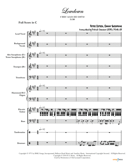 Lowdown Chicago Complete Score Sheet Music