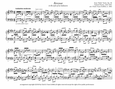 Lullaby Berceuse In The Style Of An Habanera From Dolly Suite Sheet Music