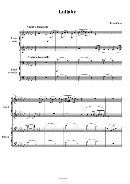 Lullaby For Piano 4 Hands Sheet Music