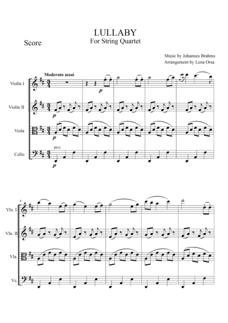 Free Sheet Music Lullaby For String Quartet
