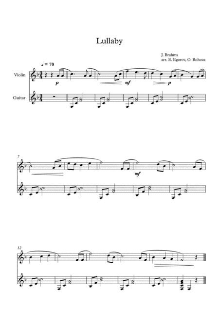 Lullaby Johannes Brahms For Violin Guitar Sheet Music