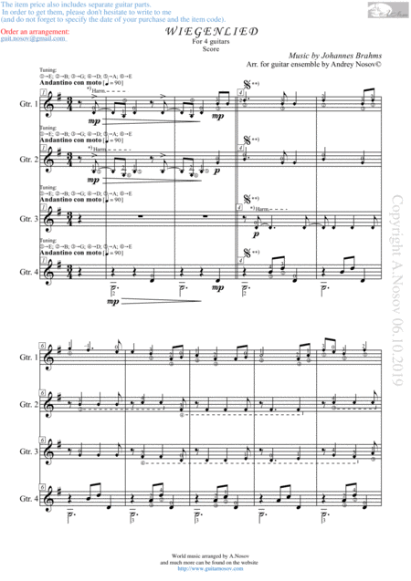 Lullaby Op 49 No 4 Sheet Music For 4 Guitars Sheet Music