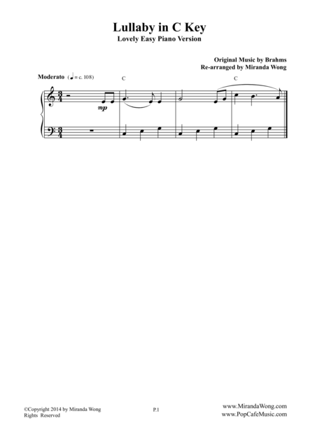 Free Sheet Music Lullaby Piano Solo In C Key