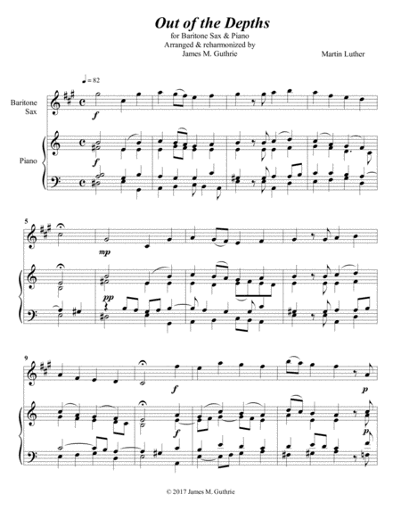 Free Sheet Music Luther Out Of The Depths For Baritone Sax Piano