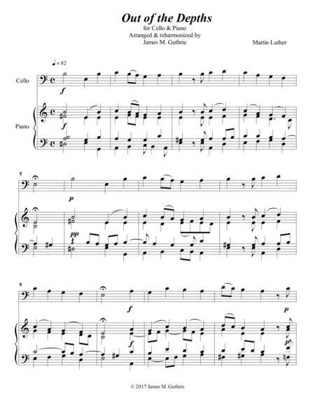 Free Sheet Music Luther Out Of The Depths For Cello Piano