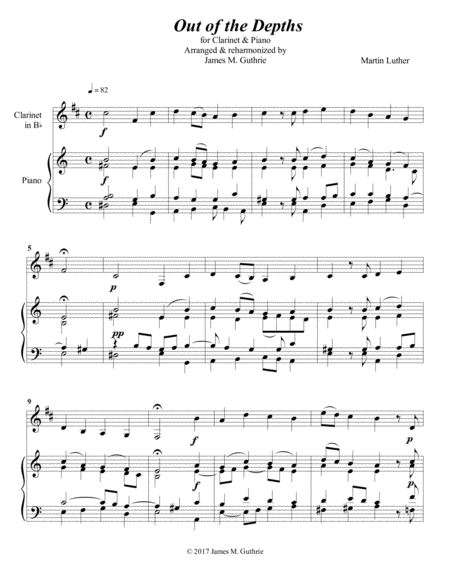 Free Sheet Music Luther Out Of The Depths For Clarinet Piano