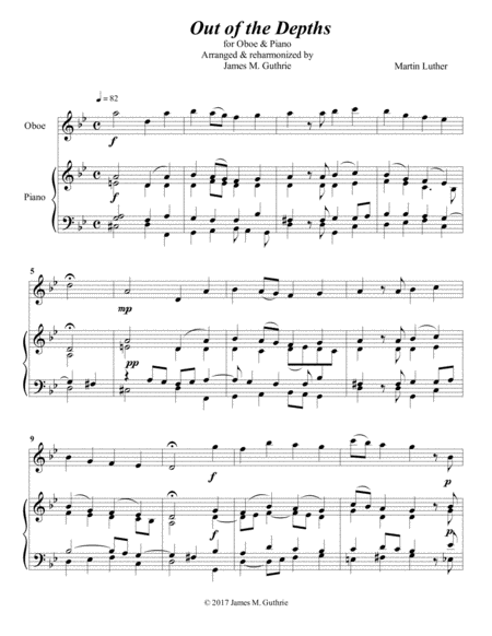 Free Sheet Music Luther Out Of The Depths For Oboe Piano