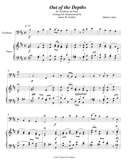 Luther Out Of The Depths For Trombone Piano Sheet Music