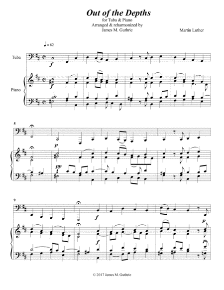 Free Sheet Music Luther Out Of The Depths For Tuba Piano