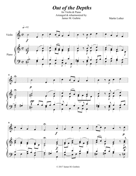 Free Sheet Music Luther Out Of The Depths For Violin Piano