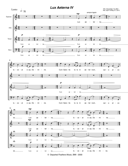 Free Sheet Music Lux Aeterna Iv 2000 2010 For Satb A Cappella Chorus