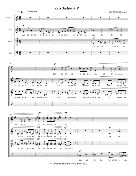 Free Sheet Music Lux Aeterna V 2000 2010 For Satb A Cappella Chorus