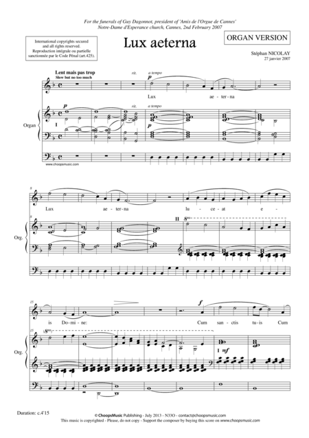 Lux Aeterna W Organ Sheet Music