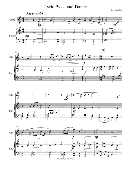 Lyric Piece And Dance For Oboe And Piano Sheet Music