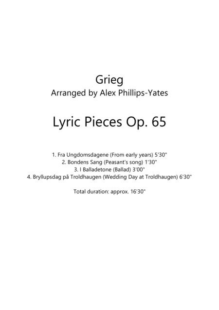 Lyric Pieces Op 65 By Grieg Including Wedding Day At Troldhaugen String Orchestra Sheet Music