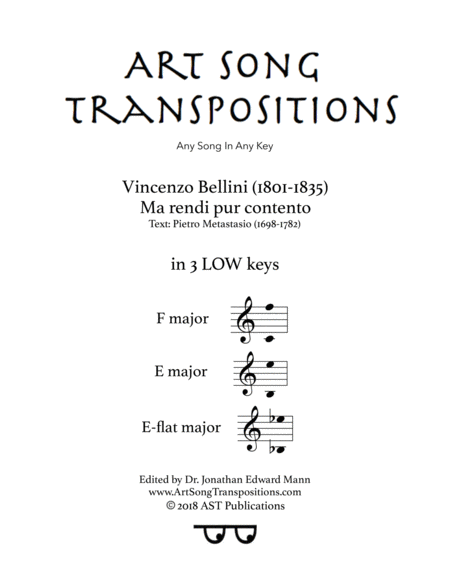 Free Sheet Music Ma Rendi Pur Contento In 3 Low Keys F E E Flat Major