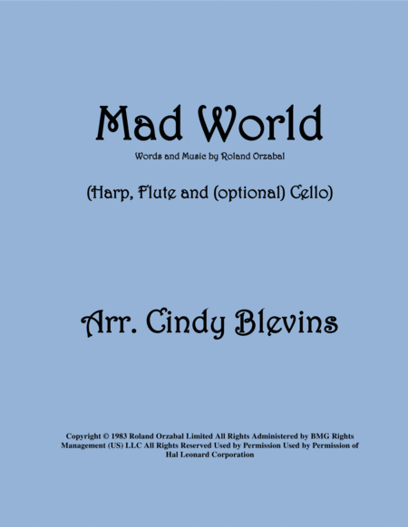 Mad World Arranged For Harp Flute And Optional Cello Sheet Music