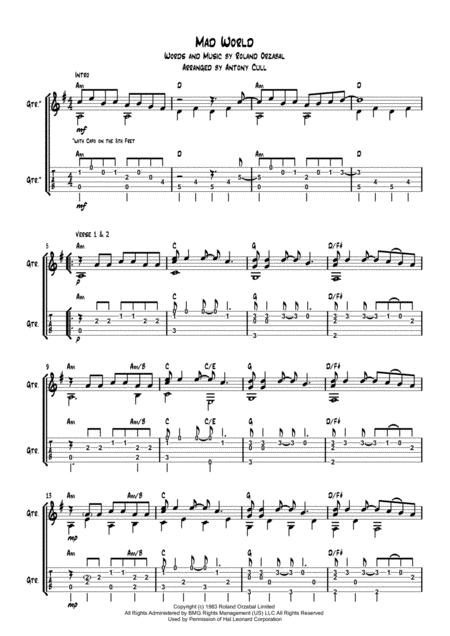 Mad World Solo Guitar Sheet Music