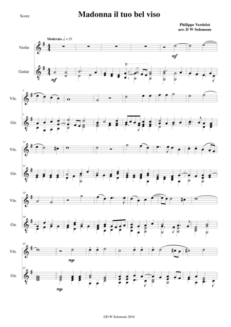 Madonna Il Tuo Bel Viso For Violin And Guitar Sheet Music