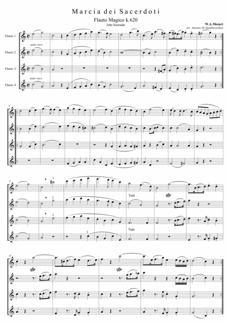 Magic Flute March Of The Priests C Flute Choir Sheet Music