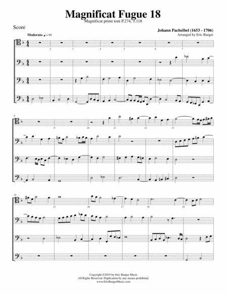 Free Sheet Music Magnificat Fugue No 18 For Trombone Or Low Brass Quartet