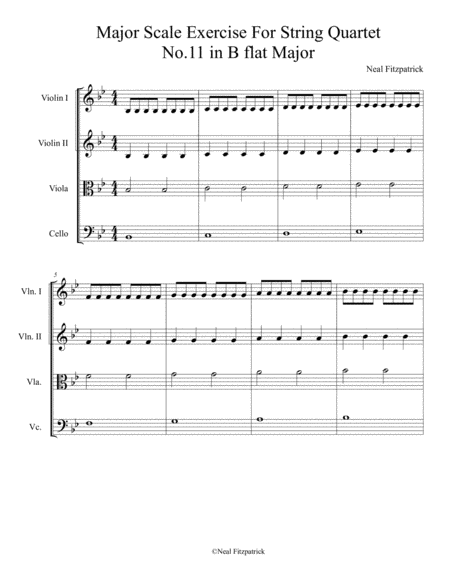 Major Scale Exercise For String Quartet No 11 In B Flat Major Sheet Music