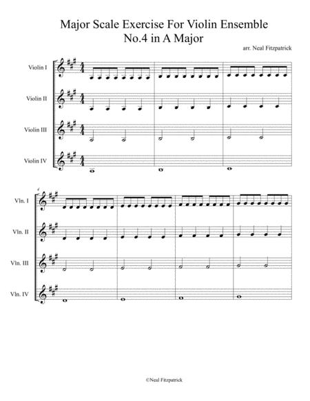 Major Scale Exercise For Violin Ensemble No 4 In A Major Sheet Music