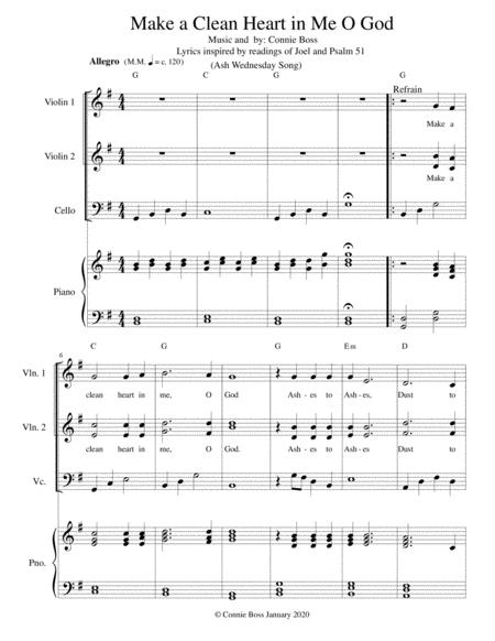 Make A Clean Heart In Me O God Strings And Piano Sheet Music