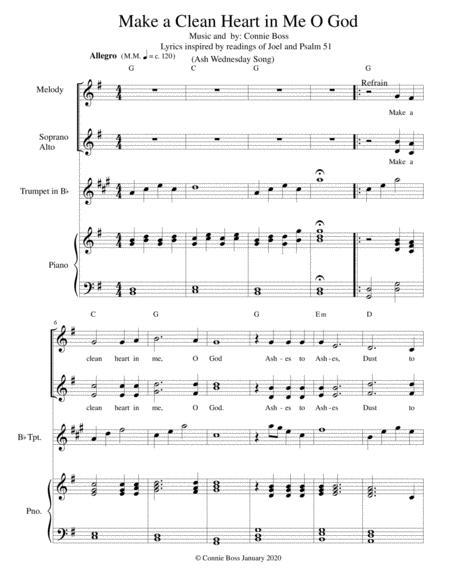 Free Sheet Music Make A Clean Heart In Me O God Trumpet Trio And Piano