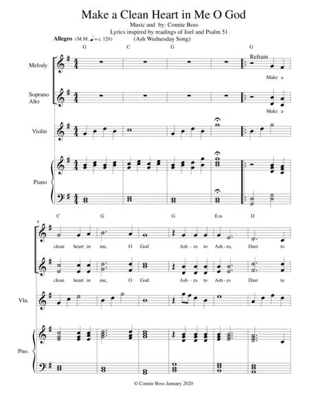 Free Sheet Music Make A Clean Heart In Me O God Violin Trio And Piano