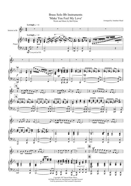 Make You Feel My Love Brass Solo For Bb Instruments And Piano Sheet Music