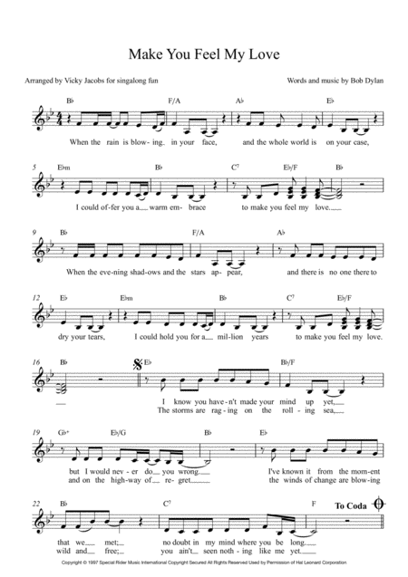 Make You Feel My Love Leadsheet For Singalongs Sheet Music